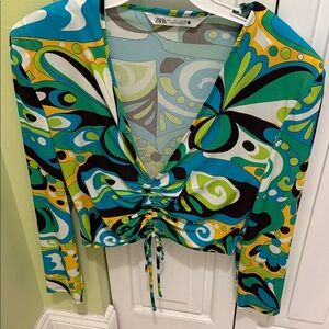 Zara Blue and Green Abstract Women's Blouse